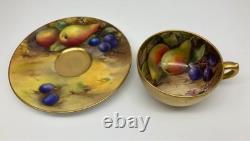 Very Rare Antique Royal Worcester 22K Painted Fruit Cup Saucer