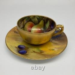 Very Rare Antique Royal Worcester 22K Painted Fruit Cup Saucer