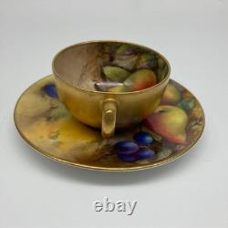 Very Rare Antique Royal Worcester 22K Painted Fruit Cup Saucer