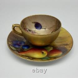 Very Rare Antique Royal Worcester 22K Painted Fruit Cup Saucer