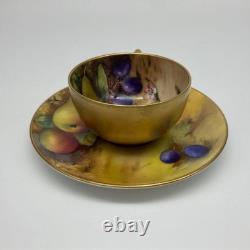Very Rare Antique Royal Worcester 22K Painted Fruit Cup Saucer