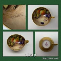 Very Rare Antique Royal Worcester 22K Painted Fruit Cup Saucer