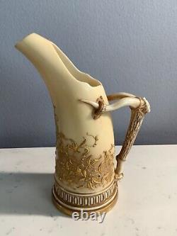 Very Rare Antique Royal Worcester Heavy Gold Gilt Stag Handle Ewer Old Mark Nr