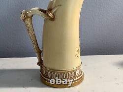 Very Rare Antique Royal Worcester Heavy Gold Gilt Stag Handle Ewer Old Mark Nr