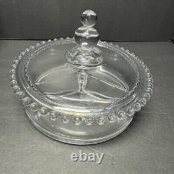 Very Rare Candlewick Divided Dish With Beaded Lid Exquisite LARGE 7 3/4