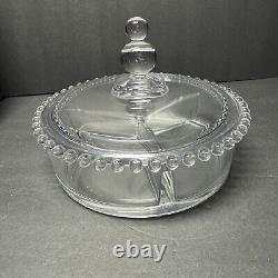 Very Rare Candlewick Divided Dish With Beaded Lid Exquisite LARGE 7 3/4