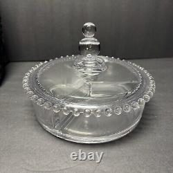 Very Rare Candlewick Divided Dish With Beaded Lid Exquisite LARGE 7 3/4