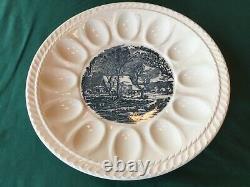 Very Rare Currier And & Ives Egg Plate Royal China 10 3/4 Eggplate Blue Print