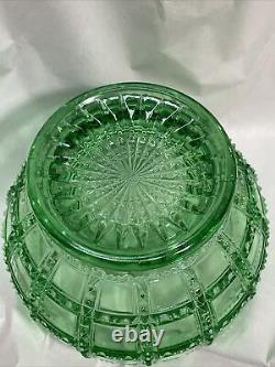 Very Rare Depression Glass Imperial Beaded Block Green Pear Candy Dish 7.5