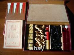 Very Rare Dovetail Bakelite Dominoes Royal Travel Games Set Chess Set Mint