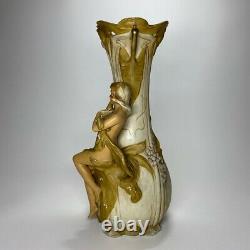 Very Rare Huge Porcelain Royal Dux Art Nouveau Lady Vase 1912