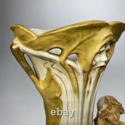Very Rare Huge Porcelain Royal Dux Art Nouveau Lady Vase 1912