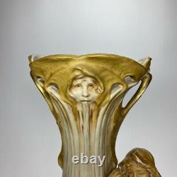 Very Rare Huge Porcelain Royal Dux Art Nouveau Lady Vase 1912