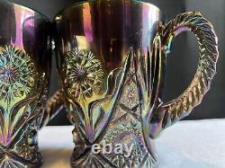 Very Rare Imperial Glass 474 Peacock Revival Carnival Glass Mug Pair