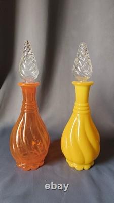 Very Rare Imperial Glass Mid Century Modern MCM Decanters Orange & Opaque Yellow