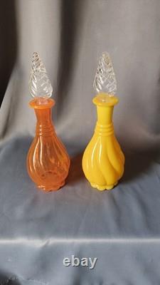 Very Rare Imperial Glass Mid Century Modern MCM Decanters Orange & Opaque Yellow