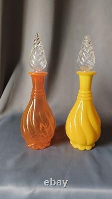 Very Rare Imperial Glass Mid Century Modern MCM Decanters Orange & Opaque Yellow