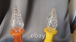 Very Rare Imperial Glass Mid Century Modern MCM Decanters Orange & Opaque Yellow