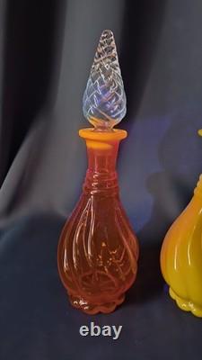 Very Rare Imperial Glass Mid Century Modern MCM Decanters Orange & Opaque Yellow