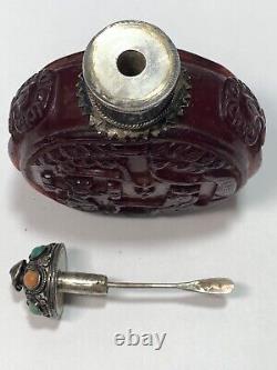 Very Rare Imperial Glasswork Chinese Red Ruby Carved Flask Snuff Bottle