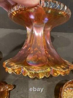 Very Rare Imperial Heavy Grape Marigold Punch Bowl With Base And 5 Cups