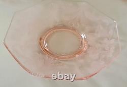 Very Rare Imperial Pink Depression Glass Etched Bel Aire 6 Cups & 6 Saucers Set