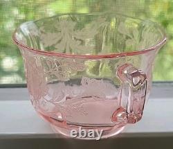 Very Rare Imperial Pink Depression Glass Etched Bel Aire 6 Cups & 6 Saucers Set