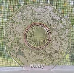 Very Rare Imperial Pink Depression Glass Etched Bel Aire 6 Cups & 6 Saucers Set