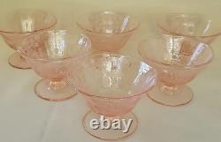 Very Rare Imperial Pink Depression Glass Etched Bel Aire 6 LOW SHERBETS MINT