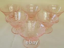 Very Rare Imperial Pink Depression Glass Etched Bel Aire 6 LOW SHERBETS MINT