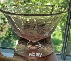 Very Rare Imperial Pink Depression Glass Etched Bel Aire 6 LOW SHERBETS MINT