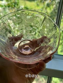 Very Rare Imperial Pink Depression Glass Etched Bel Aire 6 LOW SHERBETS MINT