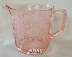 Very Rare Imperial Pink Depression Glass Etched Bel Aire Pitcher & 6 Glasses Set
