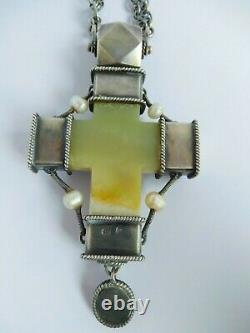 Very Rare Large Imperial Russian Silver & Enamel Pectoral Cross & Chain