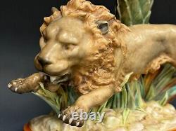 Very Rare Large Royal Worcester Lion Spill Vase Signed Hadley dates to c1875