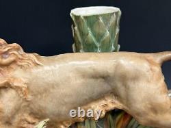 Very Rare Large Royal Worcester Lion Spill Vase Signed Hadley dates to c1875