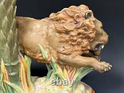 Very Rare Large Royal Worcester Lion Spill Vase Signed Hadley dates to c1875