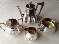 Very Rare Monogram Tea Set Khlebnikov Russian Imperial Silver 84 Antique Russia