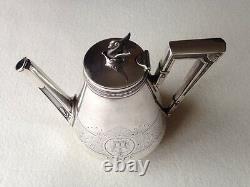 Very Rare Monogram Tea Set Khlebnikov Russian Imperial Silver 84 Antique Russia