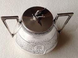 Very Rare Monogram Tea Set Khlebnikov Russian Imperial Silver 84 Antique Russia