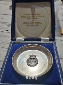 Very Rare Naval Navy H. M. S. Ark Royal Barclays Bank Sterling Silver Dish #5400