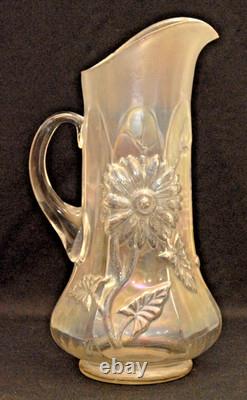 Very Rare Northwood Dandelion White Carnival Glass Iridescent Pitcher Tankard