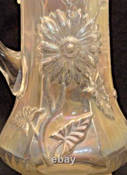 Very Rare Northwood Dandelion White Carnival Glass Iridescent Pitcher Tankard