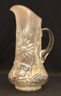 Very Rare Northwood Dandelion White Carnival Glass Iridescent Pitcher Tankard