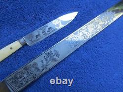 Very Rare Original German Imperial Etched Hirschfanger Dagger And Scabbard