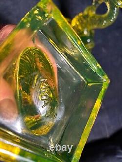 Very Rare Pair Of Vaseline Glass Koi Fish Dolphin Candlesticks Mma Reproduction