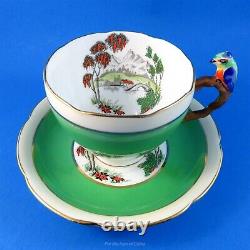 Very Rare Parrot Handle Scenic Hand Painted Royal Grafton Tea Cup and Saucer Set