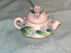 Very Rare Pink Mini Teapot with handmade Rose and Violets By Royal Windsor China