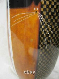 Very Rare Royal Worcester Govinder Bill & Ben Stylized Modern 12 Cat Vase