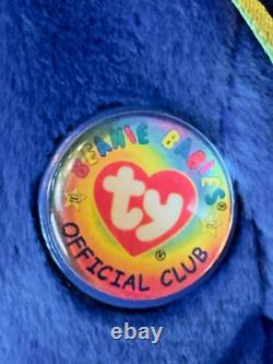 Very Rare Ty Beanie Baby Clubby Official Club Bear Royal Blue 7-7-98 Errors